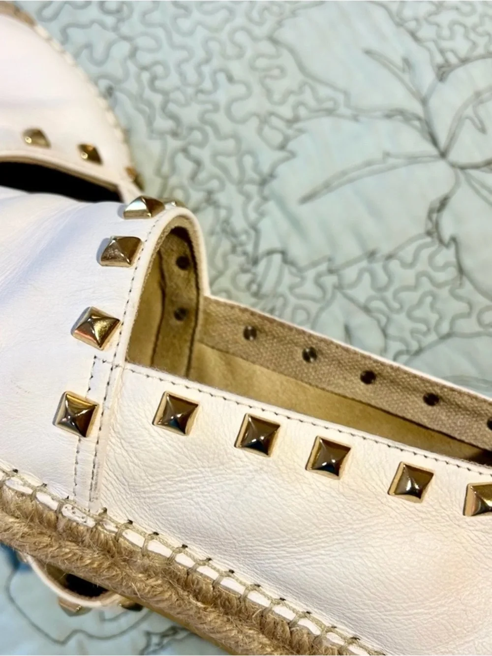 💥Vidorreta Made in Spain White Leather Studded Espadrille Flats EU 37 US 6.5💛